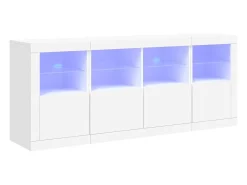 Aparador cómoda cómoda armario mueble organizador cocina salón salón con luces LED 163 x 37 x 67 cm blanco 02_0029835