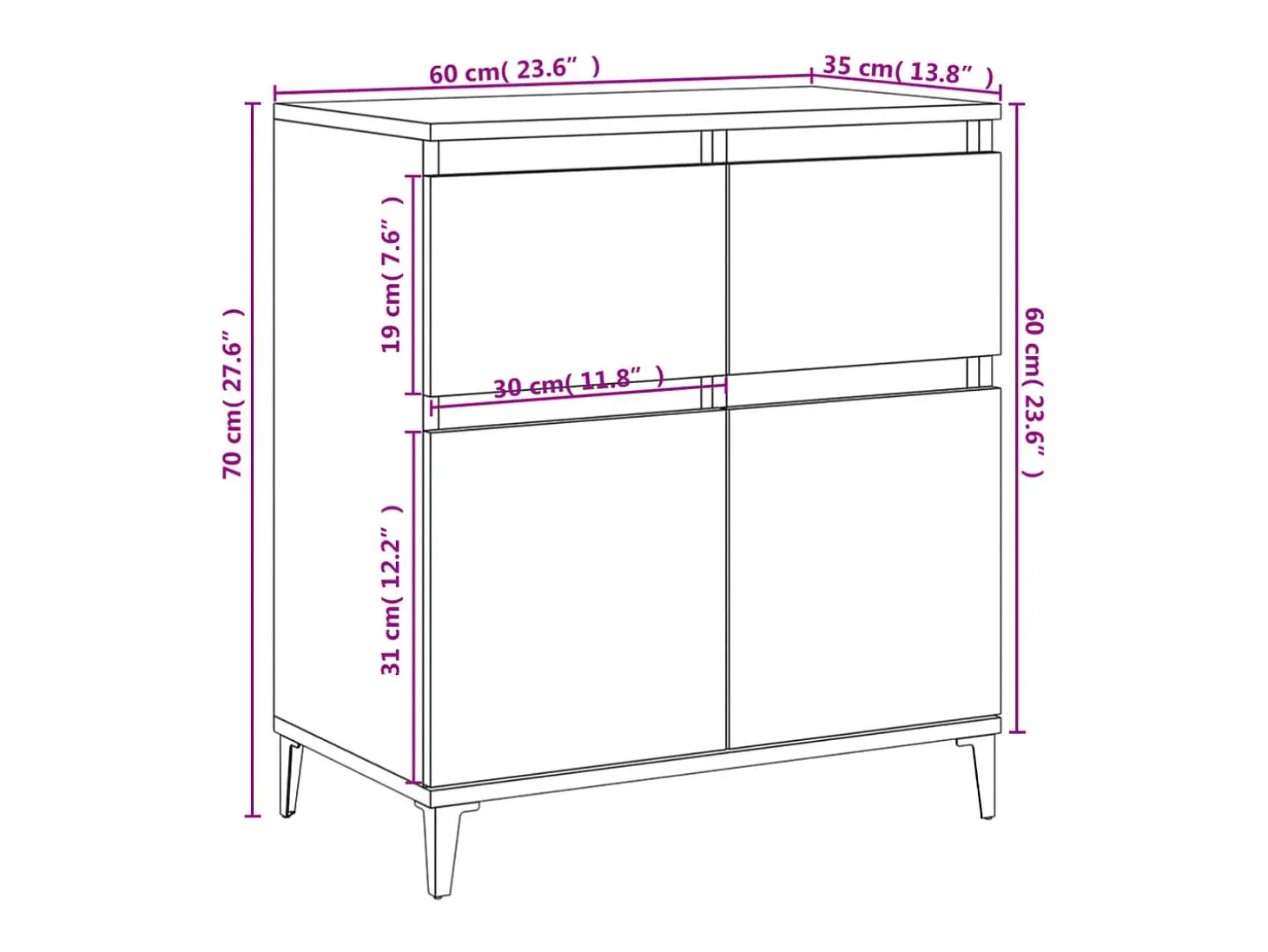 Aparador cómoda cómoda armario unidad de almacenamiento organizador cocina salón salón Sonoma 60 x 35 x 70 cm madera contrachapada gris 02_0036414