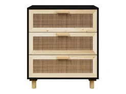 Aparador cómoda cómoda armario mueble organizador cocina salón salón 60 x 30 x 70 cm madera maciza de pino y ratán negro natural 02_0035967