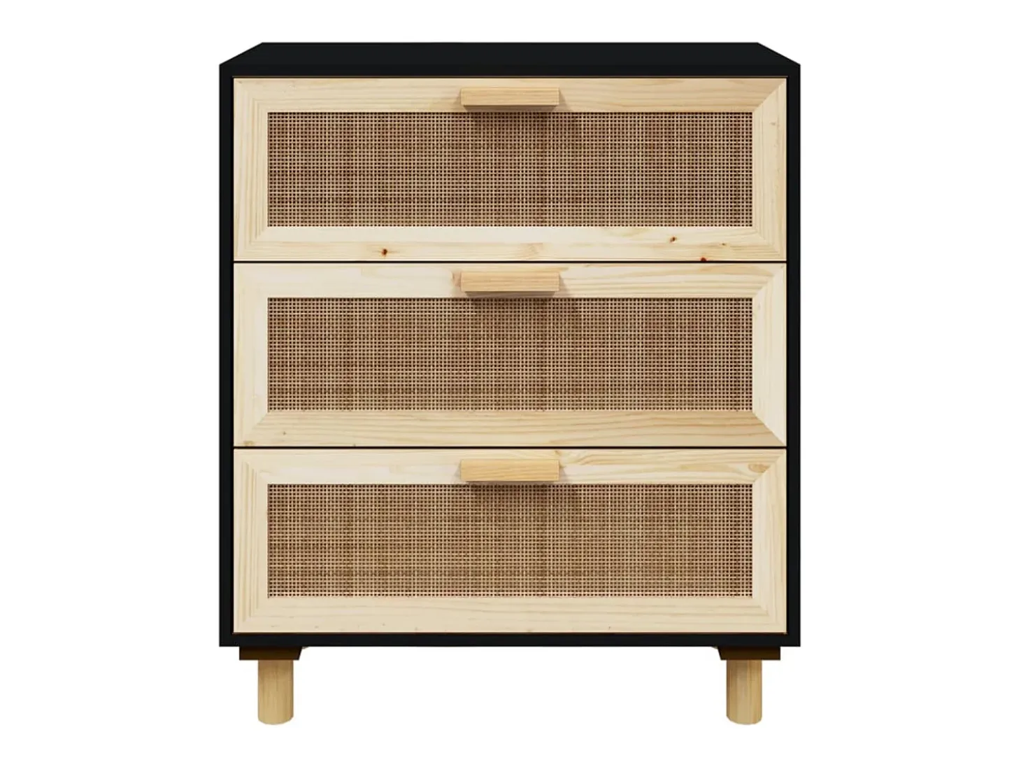 Aparador cómoda cómoda armario mueble organizador cocina salón salón 60 x 30 x 70 cm madera maciza de pino y ratán negro natural 02_0035967