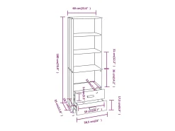 Aparador cómoda cómoda armario mueble organizador cocina salón salón 60 x 35 x 180 cm madera maciza de pino blanco 02_0032129