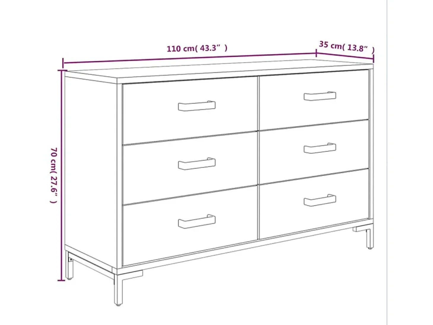 Aparador cómoda cómoda armario mueble organizador cocina salón salón 110 x 35 x 70 cm madera maciza de pino negro 02_0035842
