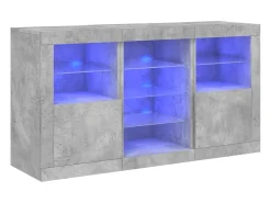 Aparador Cómoda Cómoda Armario Unidad de Almacenamiento Organizador Cocina Salón Salón con Luces LED 123 x 37 x 67 cm Gris 02_0029975
