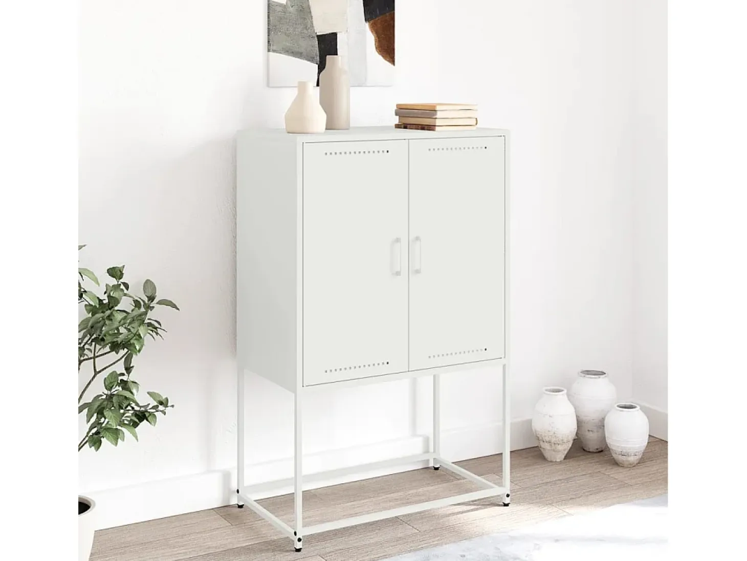 Aparador cómoda cómoda armario mueble organizador cocina salón salón alto 68,5 x 38,5 x 107 cm acero blanco 02_0032481