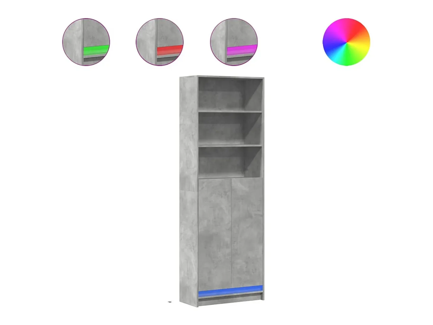 Aparador cómoda cómoda armario mueble organizador cocina salón salón alto con LED 69 x 32,5 x 200 cm madera contrachapada gris 02_0032221