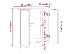 Aparador cómoda cómoda armario unidad de almacenamiento organizador cocina salón sala de manualidades 60 x 30 x 70 cm madera contrachapada marrón 02_0030815