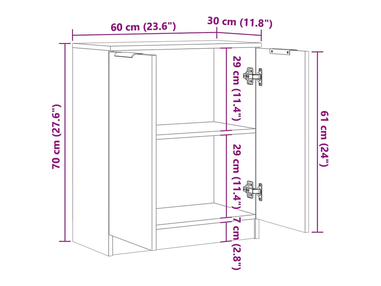 Aparador cómoda cómoda armario unidad de almacenamiento organizador cocina salón sala de manualidades 60 x 30 x 70 cm madera contrachapada marrón 02_0030815