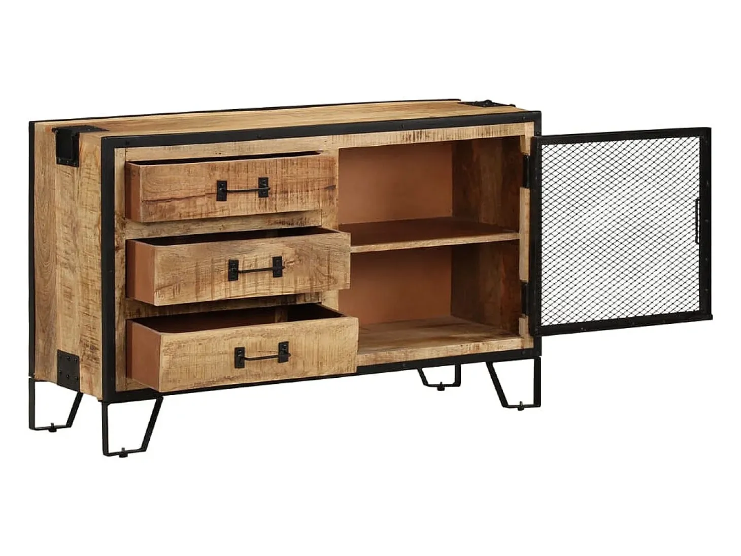 Aparador cómoda cómoda armario mueble organizador cocina salón salón 100 x 31 x 60 cm madera maciza de mango marrón crudo 02_0029492