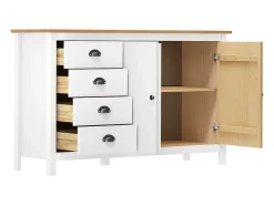 Aparador Cómoda Cómoda Mueble Almacenamiento Organizador Cocina Salón Hill 130 x 40 x 80 cm Madera Maciza de Pino Blanco 02_0035667