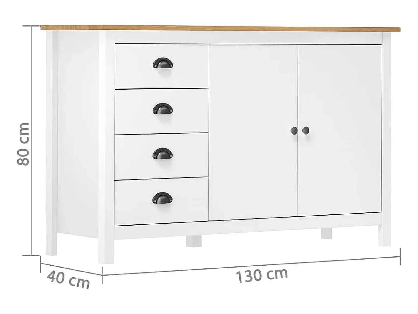 Aparador Cómoda Cómoda Mueble Almacenamiento Organizador Cocina Salón Hill 130 x 40 x 80 cm Madera Maciza de Pino Blanco 02_0035667
