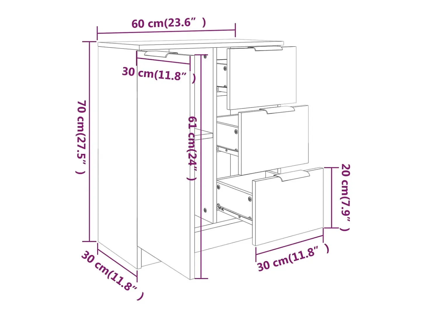 Aparador cómoda cómoda mueble mueble de almacenaje organizador cocina salón salón 60 x 30 x 70 cm madera contrachapada blanco 02_0030328