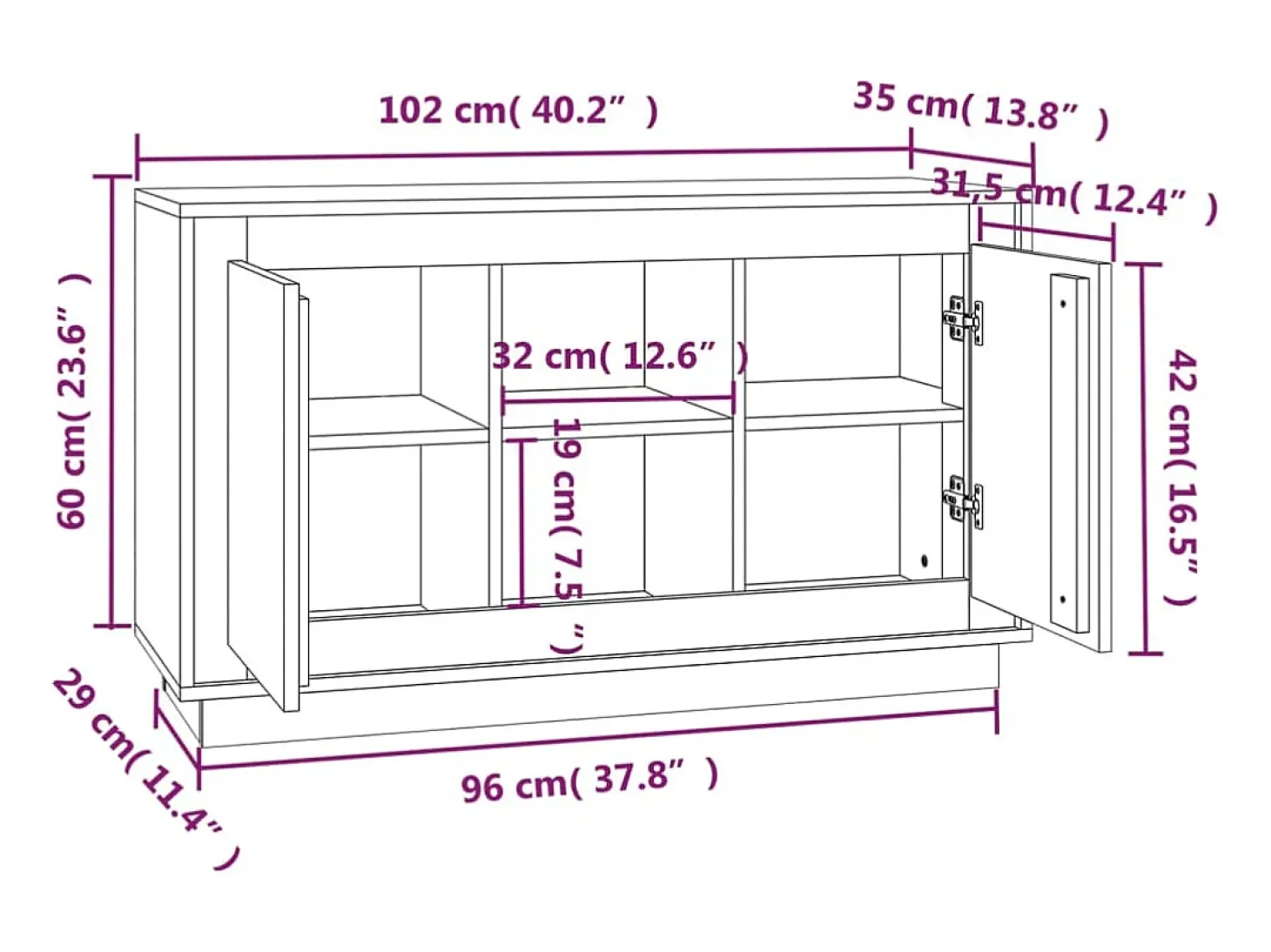 Aparador cómoda cómoda mueble mueble de almacenaje organizador cocina salón salón 102 x 35 x 60 cm madera contrachapada gris 02_0031836