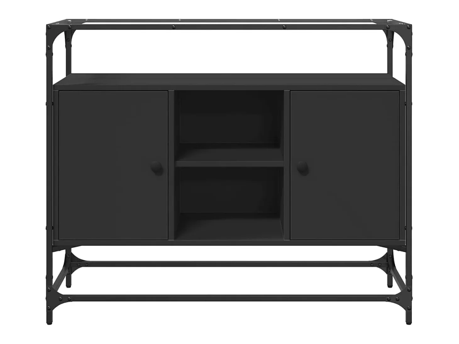 Aparador Cómoda Cómoda Mueble de Almacenamiento Organizador Cocina Salón Salón con Tapa de Cristal 98 x 35 x 81 cm Negro Madera Contrachapada 02_0029767