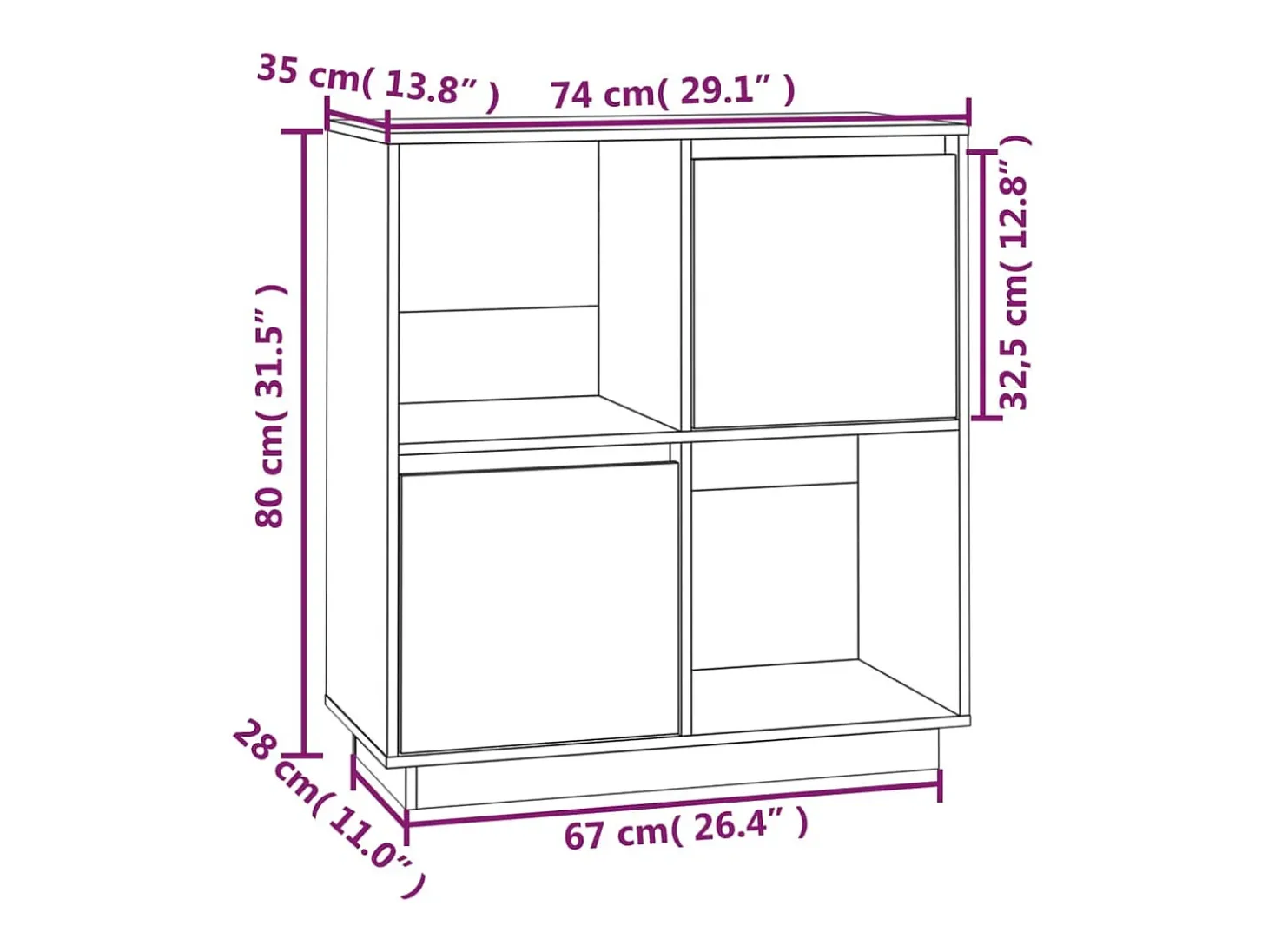 Aparador Cómoda Cómoda Mueble Almacenamiento Organizador Cocina Salón Salón 74 x 35 x 80 cm Madera Maciza de Pino Blanco 02_0030502