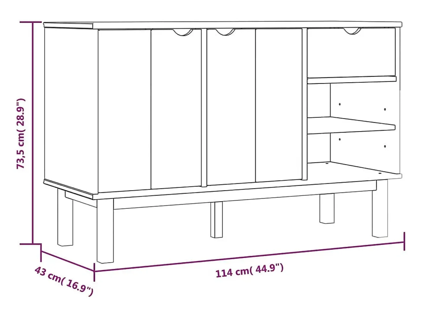 Aparador cómoda cómoda mueble mueble de almacenaje organizador cocina salón salón 114 x 43 x 73,5 cm madera maciza de pino marrón 02_0036184