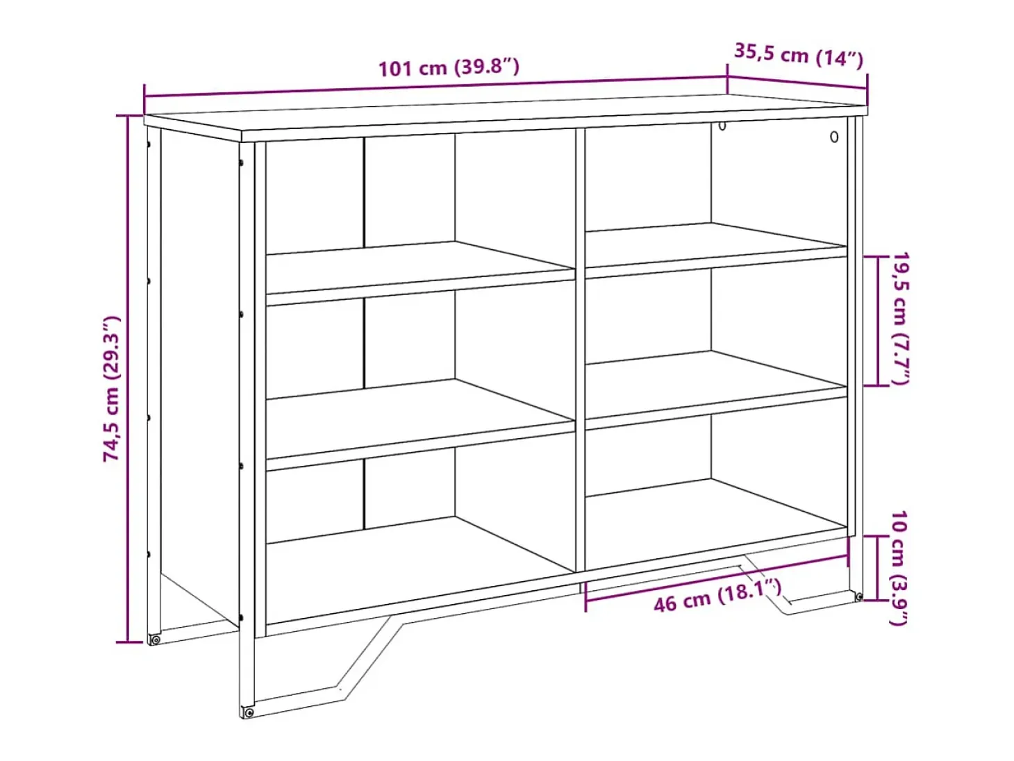 Aparador cómoda cómoda mueble mueble de almacenaje organizador cocina salón salón 101 x 35,5 x 74,5 cm madera contrachapada negro 02_0035812