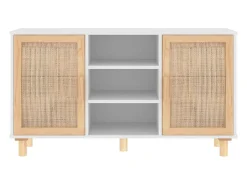 Aparador cómoda cómoda mueble almacenaje organizador cocina salón salón 105 x 30 x 60 cm madera maciza de pino y ratán blanco natural 02_0030188