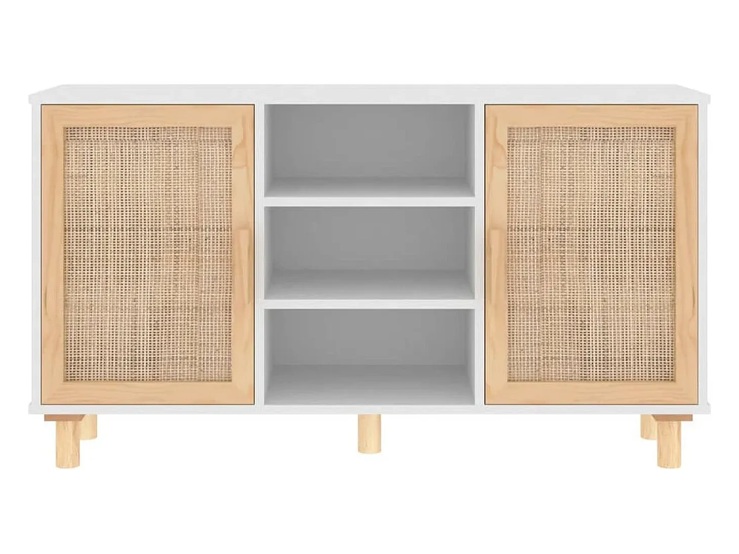 Aparador cómoda cómoda mueble almacenaje organizador cocina salón salón 105 x 30 x 60 cm madera maciza de pino y ratán blanco natural 02_0030188
