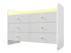 Aparador, cómoda con iluminación LED y 6 cajones, diseño ondulado, 120x40x75 cm, blanco