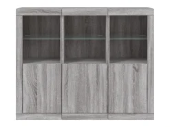 Aparador Cómoda Gabinete Organizador de Almacenamiento Cocina Sala de Estar Sala de Estar con Luces LED 3 Piezas Madera de ingeniería Sonoma Gris 02_0037231