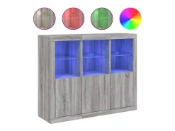 Aparador Cómoda Gabinete Organizador de Almacenamiento Cocina Sala de Estar Sala de Estar con Luces LED 3 Piezas Madera de ingeniería Sonoma Gris 02_0037231