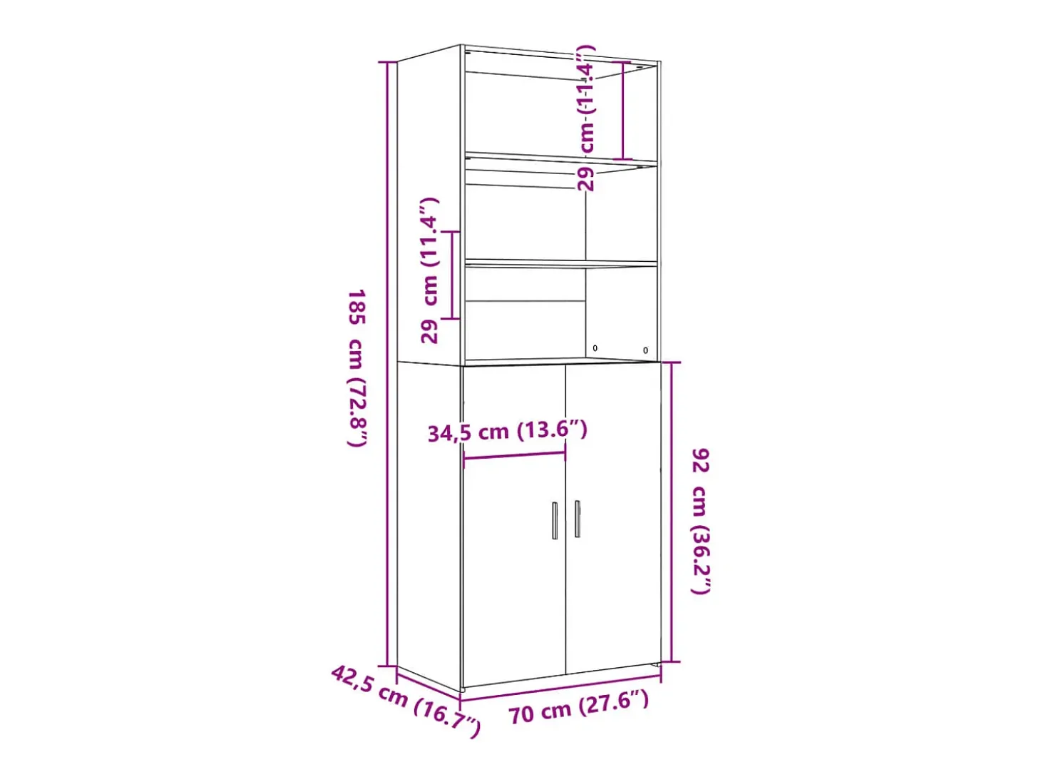 Aparador cómoda mueble almacenaje organizador cocina salón salón alto Sonoma 70 x 42,5 x 185 cm madera contrachapada gris 02_0035628