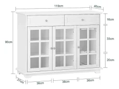 Aparador Cocina Mueble Vitrina de Cristal con 3 Puertas y 2 Cajones 119 x 40 x 90 cm FSB77-W SoBuy ES