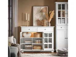 Aparador Cocina Mueble Vitrina de Cristal con 3 Puertas y 2 Cajones 119 x 40 x 90 cm FSB77-W SoBuy ES