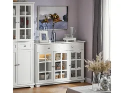 Aparador Cocina Mueble Vitrina de Cristal con 3 Puertas y 2 Cajones 119 x 40 x 90 cm FSB77-W SoBuy ES