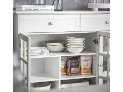 Aparador Cocina Mueble Vitrina de Cristal con 3 Puertas y 2 Cajones 119 x 40 x 90 cm FSB77-W SoBuy ES