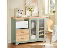 Aparador Cocina para microonda Buffet para Comedor Entrada Salón con 2 Puertas 2 cajones y 1 Compartimento Abierto Verde 120 x 40 x 90 cm FSB81-GR SoBuy ES