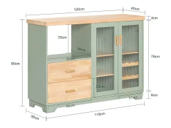 Aparador Cocina para microonda Buffet para Comedor Entrada Salón con 2 Puertas 2 cajones y 1 Compartimento Abierto Verde 120 x 40 x 90 cm FSB81-GR SoBuy ES