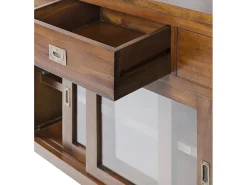 Aparador colonial 2 puertas cristal 9 cajones madera maciza caoba Falkane 150 cm