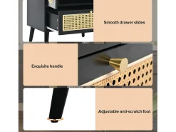Aparador compacto, diseño ratán, negro, 2 puertas, 1 cajón, 60x40x110,5 cm