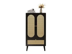 Aparador compacto, diseño ratán, negro, 2 puertas, 1 cajón, 60x40x110,5 cm