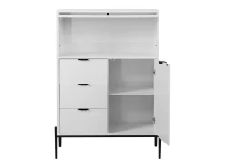 Aparador con 3 cajones, 1 puerta y 1 puerta de cristal, mueble de almacenaje de madera para cocina, comedor, recibidor, color blanco (85x40x120 cm)