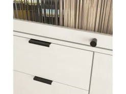 Aparador con 3 cajones, 1 puerta y 1 puerta de cristal, mueble de almacenaje de madera para cocina, comedor, recibidor, color blanco (85x40x120 cm)