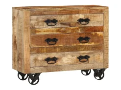 Aparador con 3 cajones madera maciza de mango rugosa 80x30x65cm