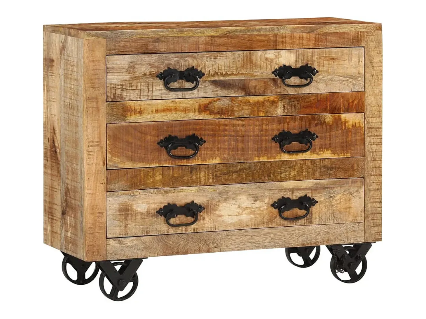 Aparador con 3 cajones madera maciza de mango rugosa 80x30x65cm