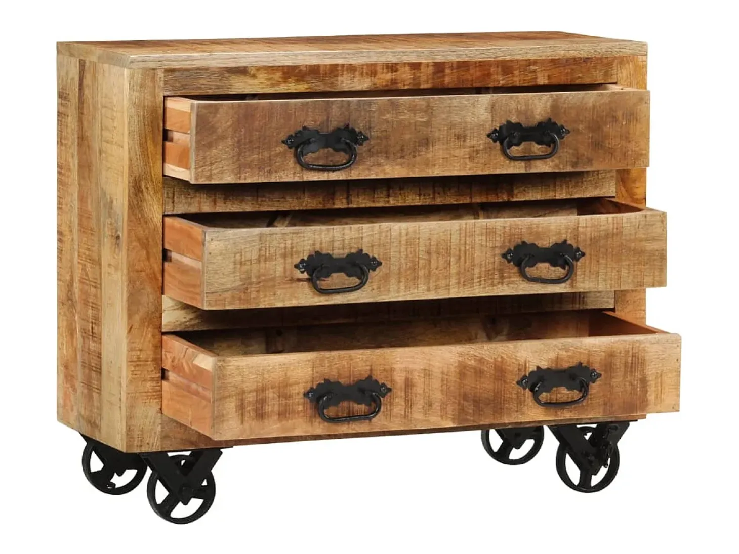 Aparador con 3 cajones madera maciza de mango rugosa 80x30x65cm