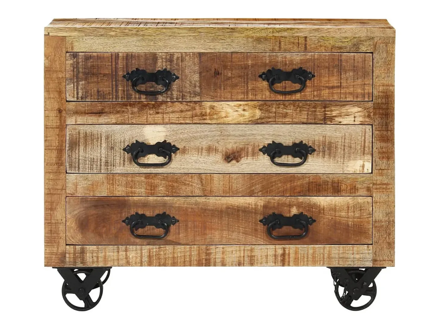 Aparador con 3 cajones madera maciza de mango rugosa 80x30x65cm