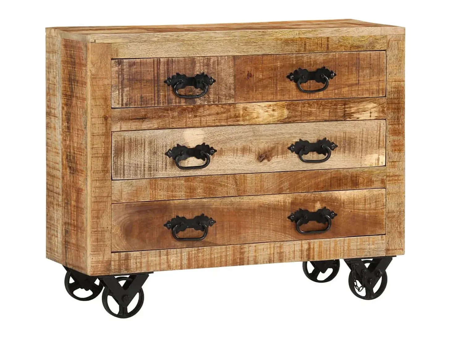 Aparador con 3 cajones madera maciza de mango rugosa 80x30x65cm