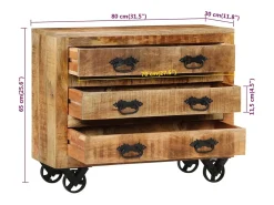 Aparador con 3 cajones madera maciza de mango rugosa 80x30x65cm