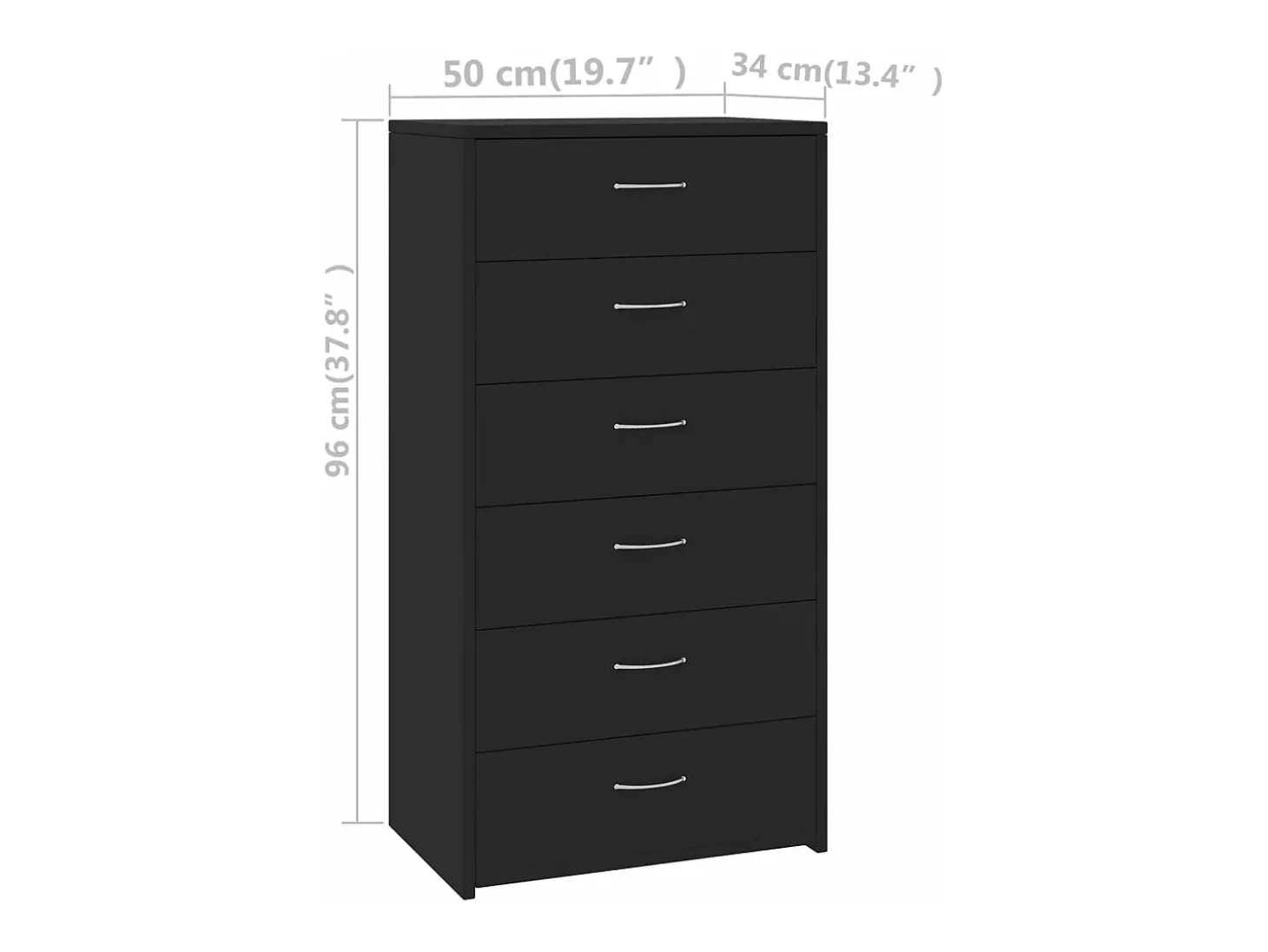 Aparador con 6 cajones madera contrachapada negro 50x34x96 cm