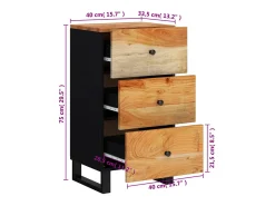 Aparador con 3 cajones madera maciza acacia 40x33,5x75 cm