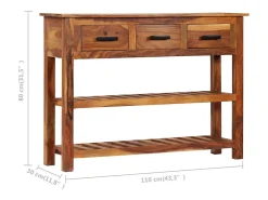 Aparador con 3 cajones madera maciza 110x30x80 cm