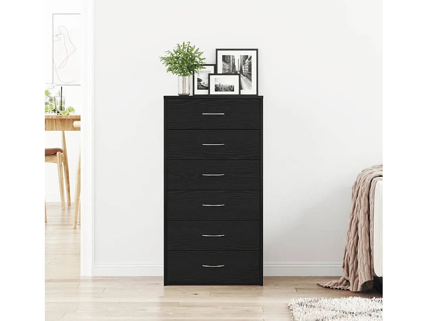 Aparador con 6 cajones roble negro 50x34x96cm madera ingeniería