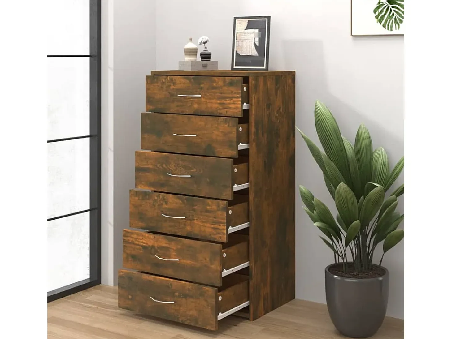 Aparador con 6 cajones Roble ahumado 50x34x96 cm Madera de ingeniería