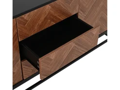 Aparador con 3 cajones y 2 puertas - Estructura de metal - Color madera y negro