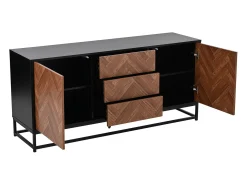 Aparador con 3 cajones y 2 puertas - Estructura de metal - Color madera y negro